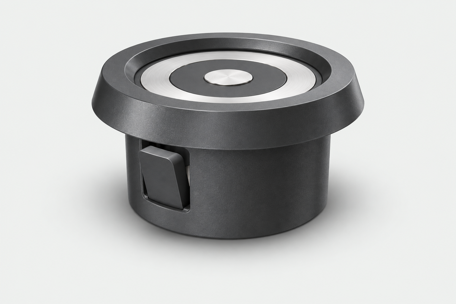 Visualización conceptual de una toma circular MagOrbis y su conector magnético